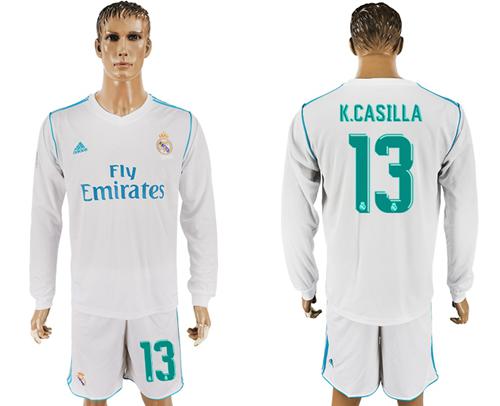 Real Madrid #13 K.Casillas White Home Long Sleeves Soccer Club Jersey